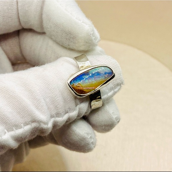 Handcrafted 925 Sterling Silver Australian Pipe Opal Ring - Picture 7 of 13